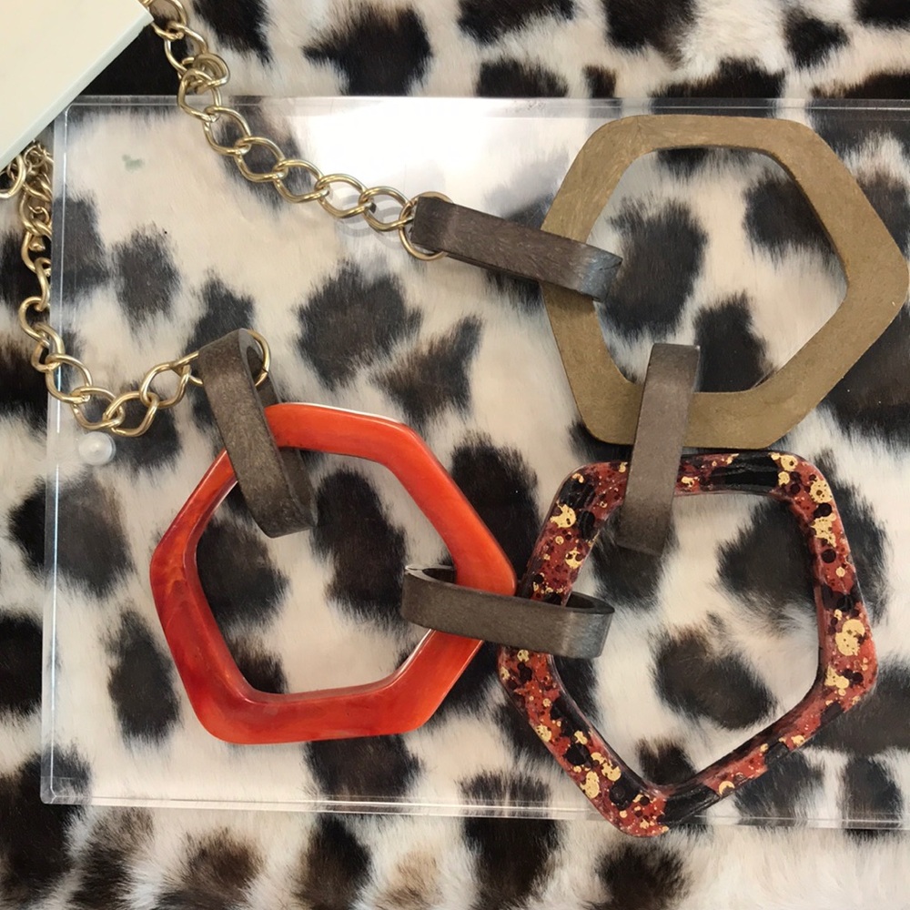 Acrylic and wood hexagon necklace